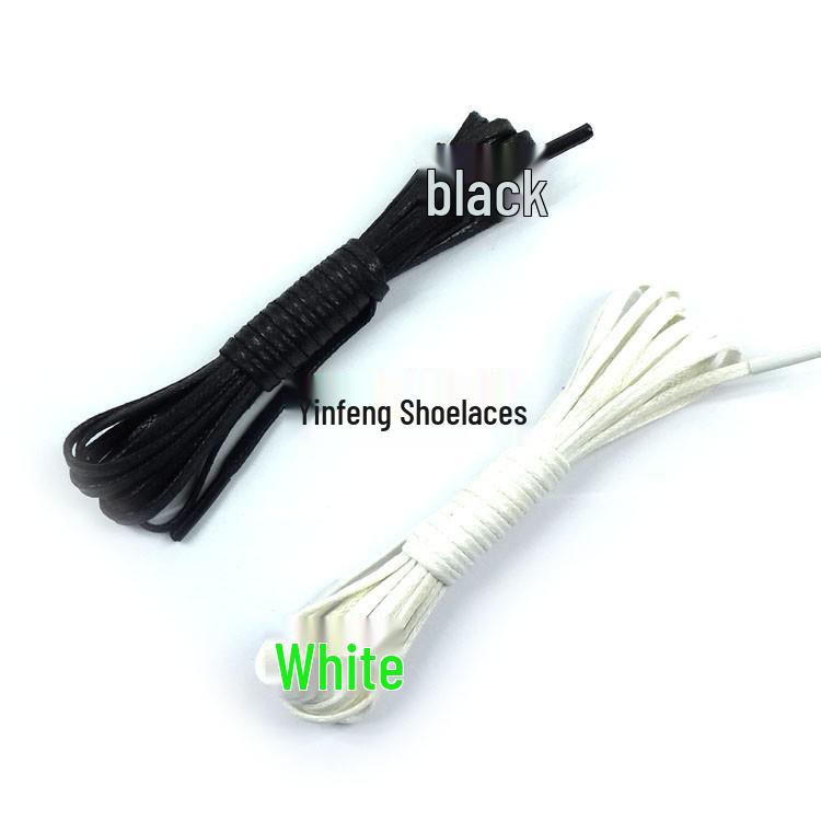 Black Flat Waxed Leather Shoelaces, 0.28cm Wide, Ideal for Boots & High-Tops