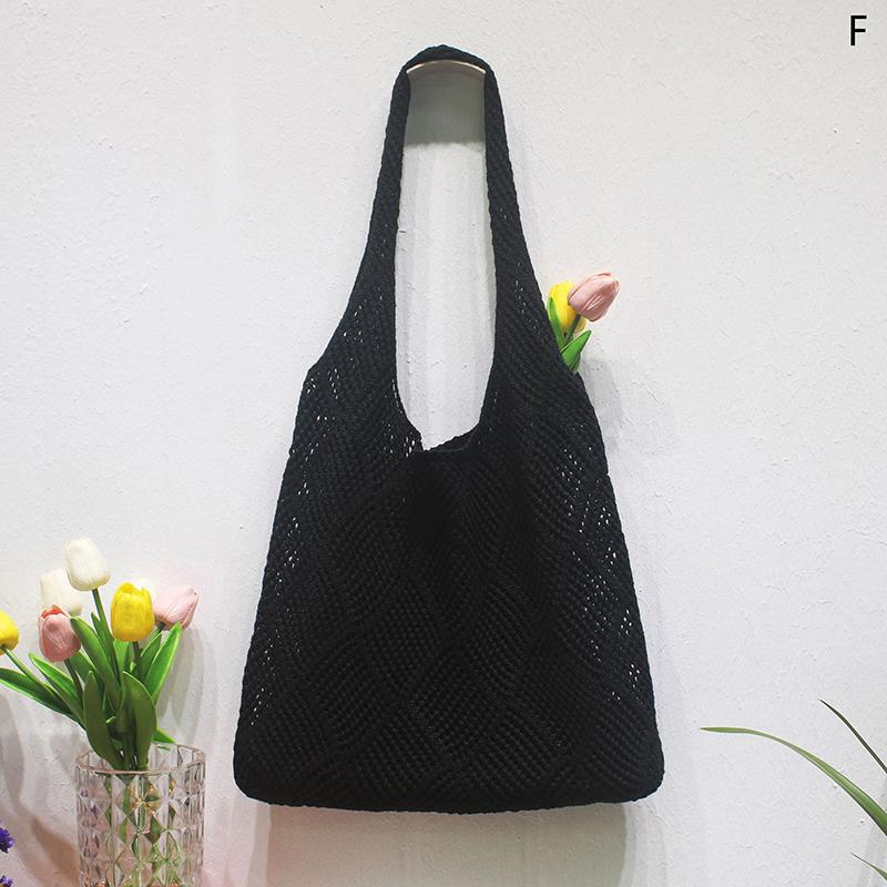 Sommer Strand Damen Schultertasche Häkelhandtasche Gestrickte Hohle Tragetasche Für Mädchen Frauen Einfarbig Vielseitige Einkaufstaschen