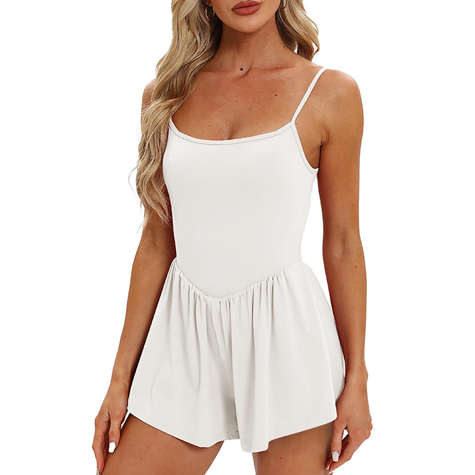 

Женское модное однотонное повседневное спортивное платье без рукавов с короткими ремнями XL белый