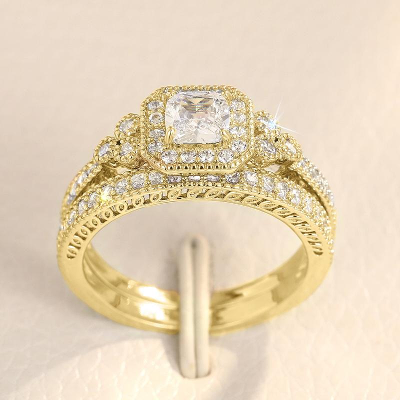 Huitan Fashion 2Pcs Set of Rings for Women Double Layer Stackable Fashion Jewelry Trendy Cubic Zirconia Stone Finger Accessories