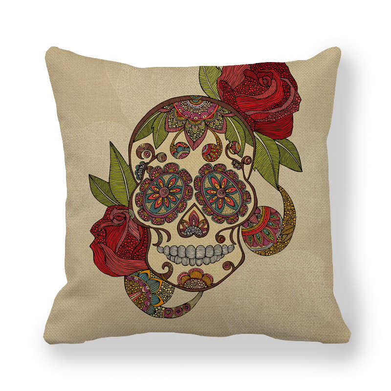 Creative Skull Flower Series Digital Printing Short Plush Pillow Covers For Car Sofa Office Cushion Cover Home Goods 60X60Cm