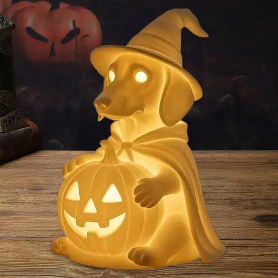 Halloween Ghost Dog Night Lamp Glowing Translucent Puppy Statue Figurine Holiday Party Home Office Bedroom Decorative Lamp Dog Lovers Gift