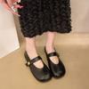 2025 new spring and summer retro versatile round head flat-soled single shoes soft leather comfortable versatile one-word belt women's shoes