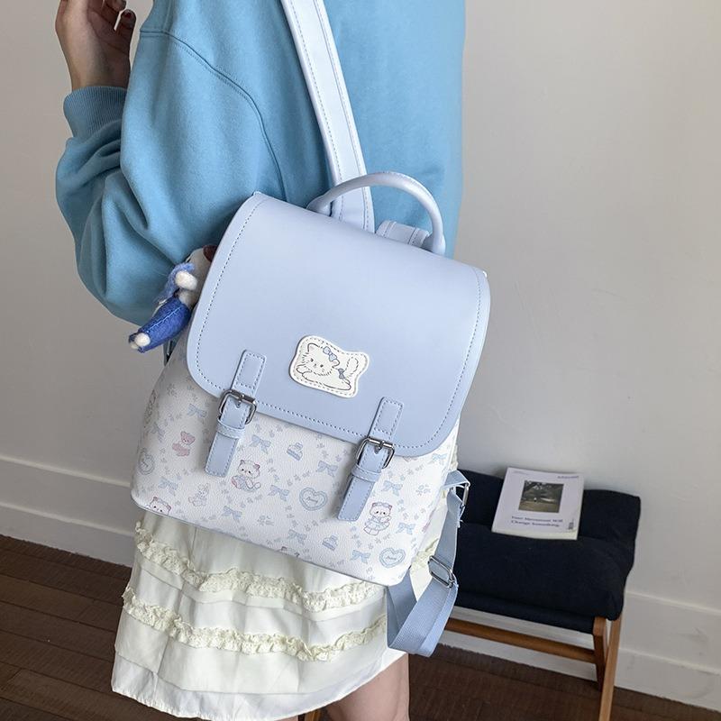 College Style Cartoon Printed Backpack Women's Summer New Large-capacity Portable Cute Small Backpack