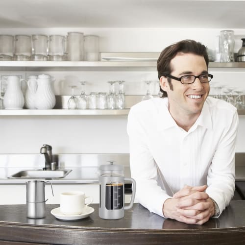 Easyworkz Heat-Resistant Glass French Press for Coffee & Tea, Soft Grip, 1000ml (8 Cups), Light Gray