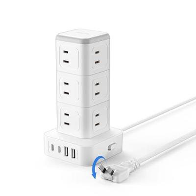 NTONPOWER Tower 2m Power Strip with USB Extension Cord, 12 AC Outlets, 2 USB-A and 2 USB-C Ports, 180° Swing Plug, PSE Certified, Lightning and Overlo