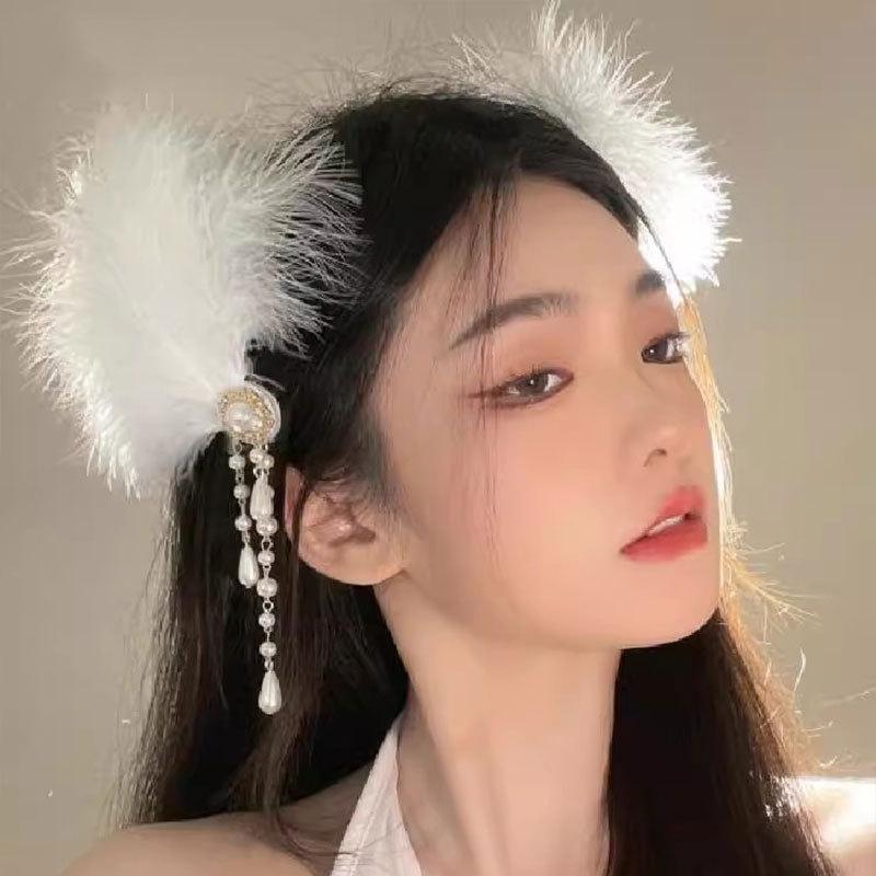 2Imitation White Swan Feather Hair Clips Elegant Ballet Headwear Bride Hair Accessories Sweet Princess Hairclips for Women Girls