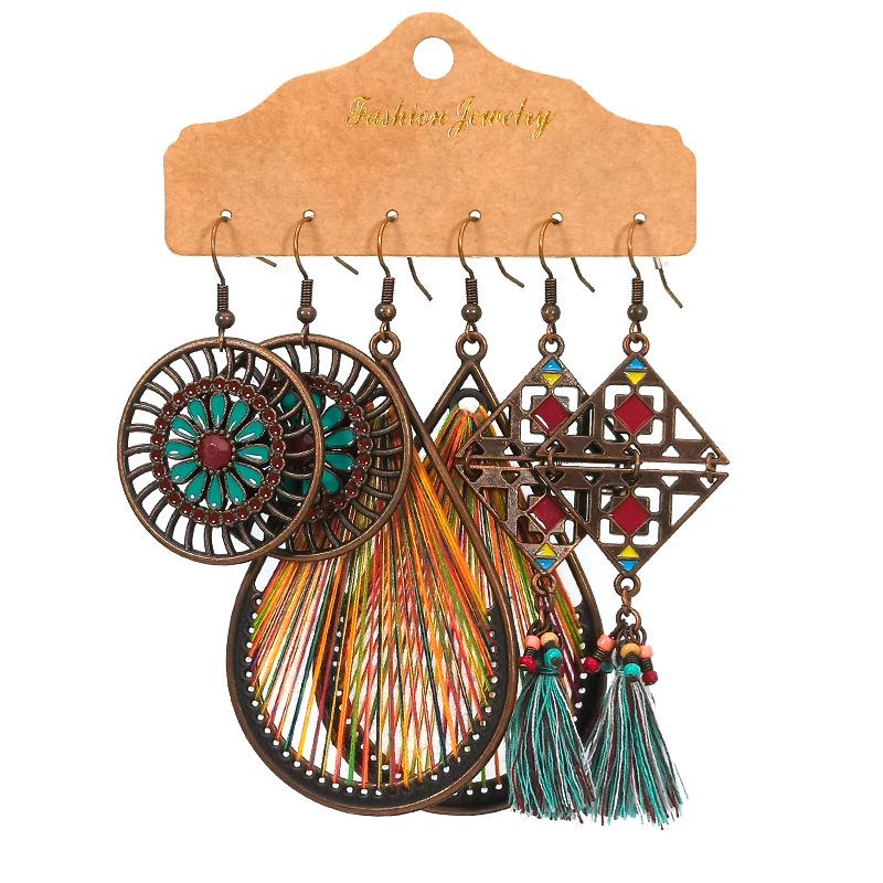 Trendy European & American Tassel & Water Drop Earrings Set