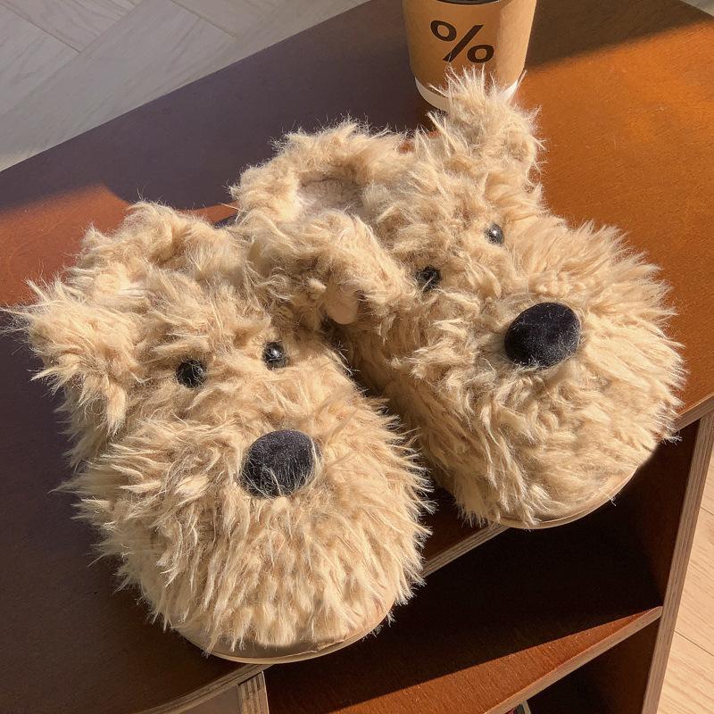 Cartoon Niedliche Hunde Hausschuhe Damen Winter Wärme Dicksohlige Erhöhte Rutschfeste Tasche Ferse