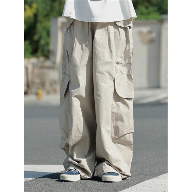 Retro overalls men's and women's spring and autumn trousers new design sense multi-pocket drawstring wide-leg casual trousers