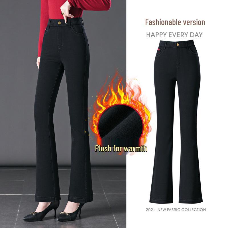 Women's 2024 Fleece-Lined Snowflake Flare Jeans - Plus Size, Elastic Waist, Winter Style