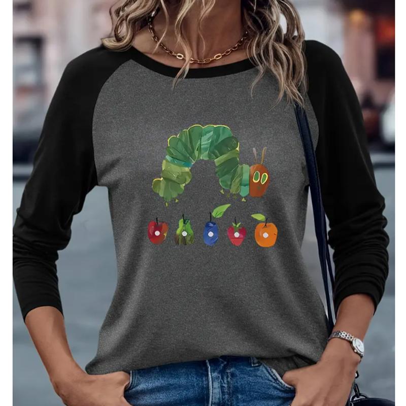 

2025 Autumn & Winter Women s New Casual Crew Neck Long Sleeve Top 3D Cartoon Pattern XS чёрный