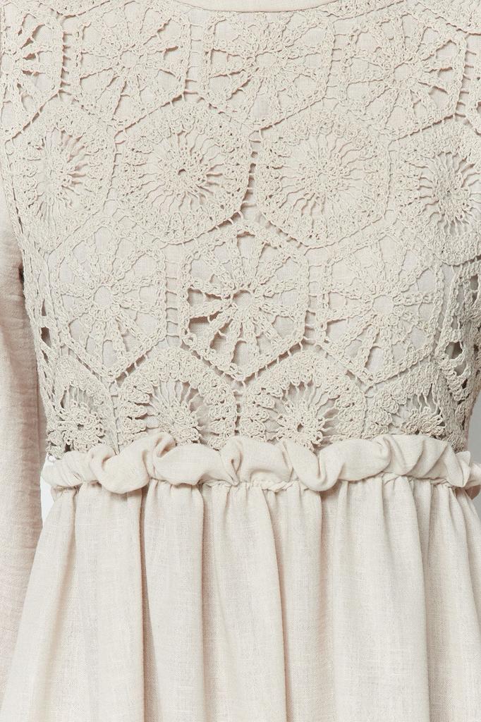 Women's Style Hijab Dress Ecru Guipure Detailed Woven Dress