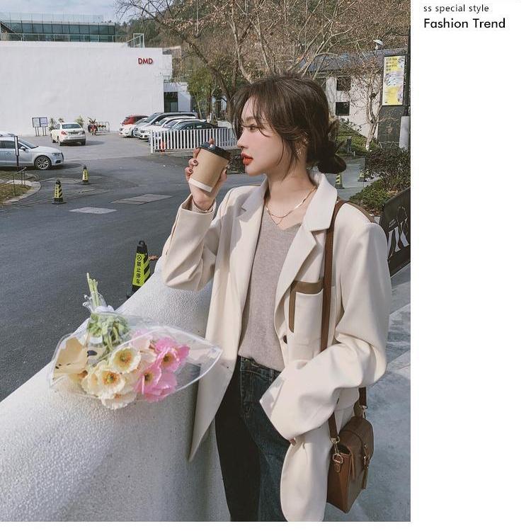 Σχεδιασμός μόδας Παλτό Κοστούμι Πίσω Κουμπί για Γυναικεία Φθινοπωρινά Κορεάτικα Χαλαρά Μπλέιζερ