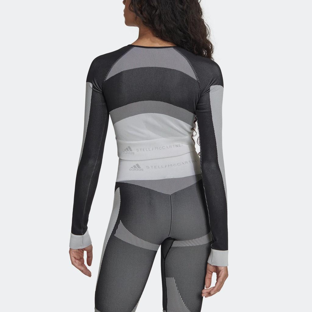 Adidas X Stella McCartney Collaboration FW22 Tst Ls Cropped Design Round Neck Sports Long Sleeve T-Shirt Women Tops Gray HN2883