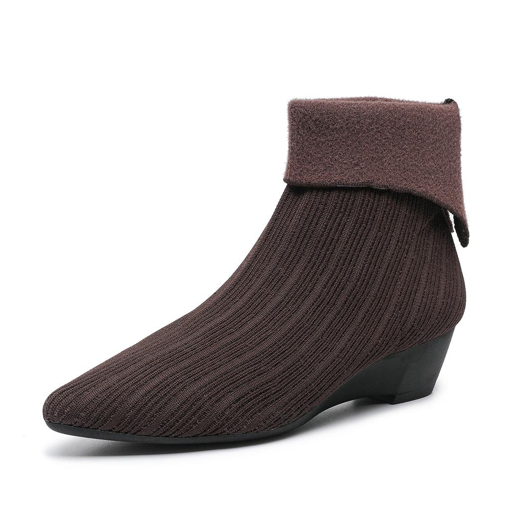 Women's Stretch Knitted Booties Wedge Sock Boots Pointed Toe Low Heel Chelsea Boot Slip On Walking Short Boots Winter Fall Ankle Booties for Women