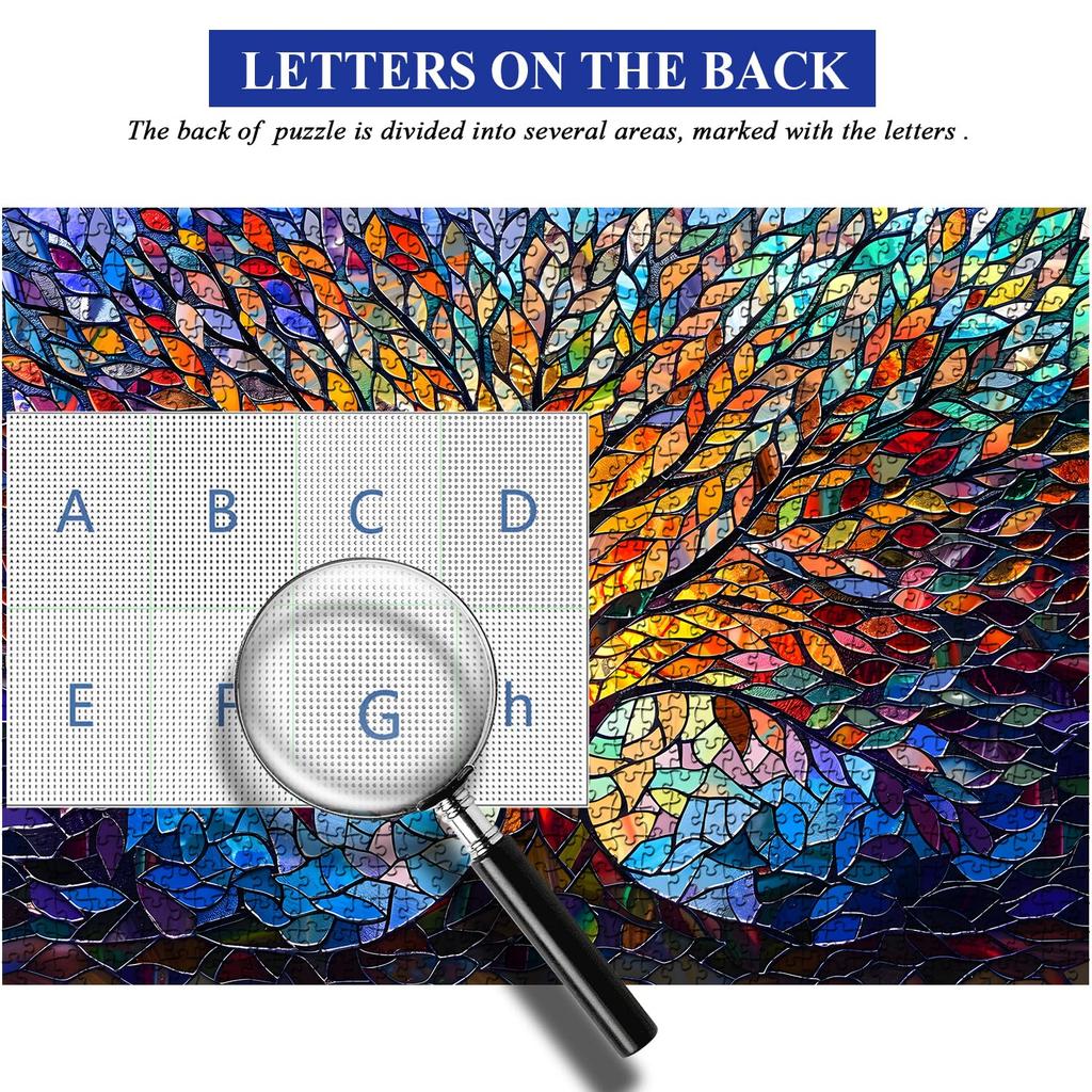PICKFORU Stained Glass Puzzle, Tree of Life Puzzle for Adults, 1000 Pieces, Impossible Hard, Challenging Puzzle for Adults, Colorful Mosaic Tree of