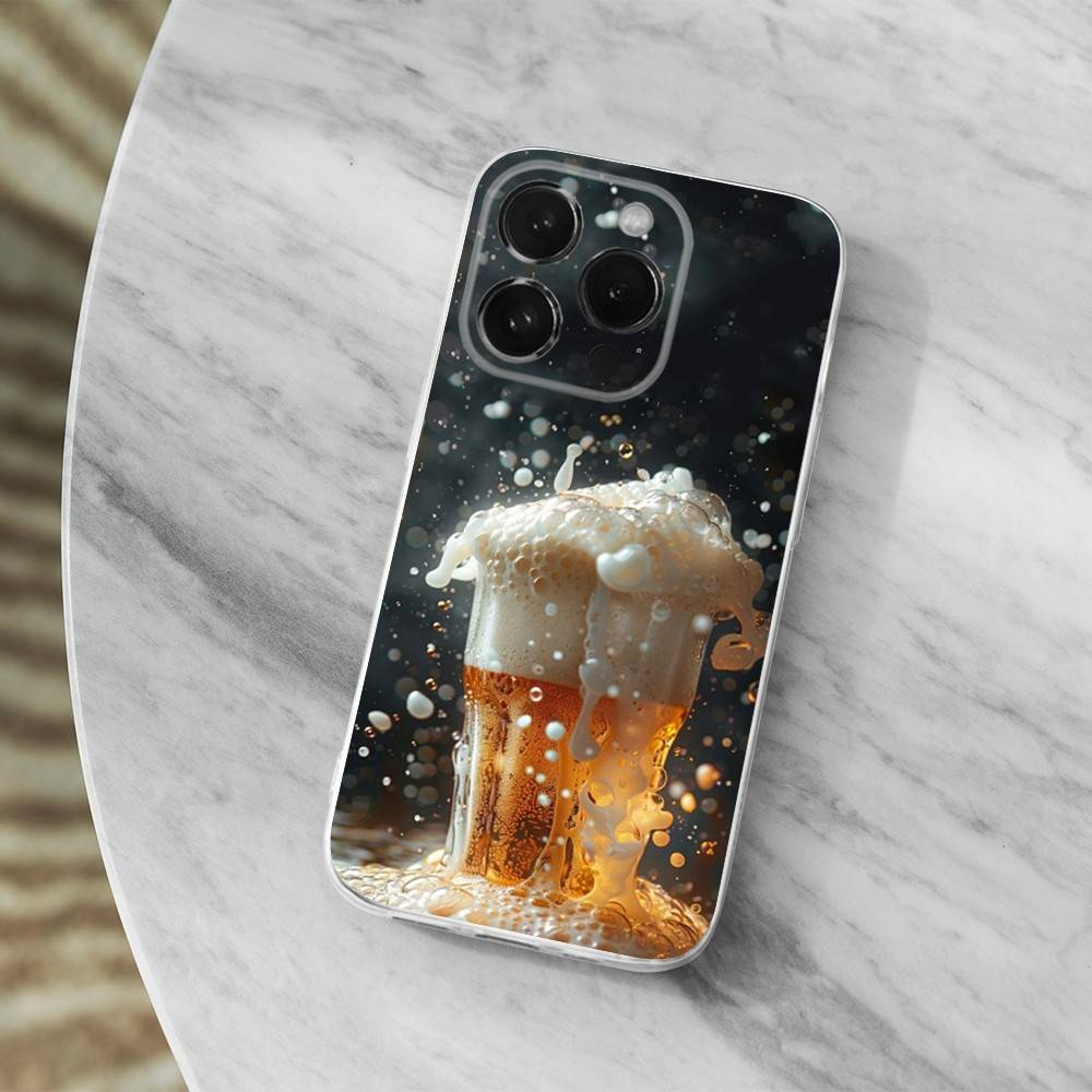 Alcohol Art Beer Case For iPhone 15,11,12,13,16,14,17,Pro,Max,Plus,SE,Mini,X,XS,XR, Transparent Soft Silicone