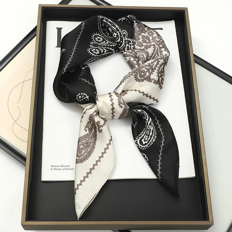 Luxury Brand Silk Square Plaid Scarf Women Satin Neck Hair Tie Band Soft work neckerchife 2024 NEW Hijab Head Female Foulard