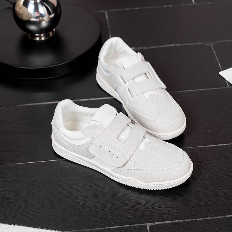 Cowhide sneakers 2025 round head Velcro casual board shoes niche flat white shoes retro German training shoes women's shoes