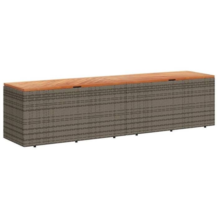 VidaXL Patio Storage Box Gray 86.6"x19.7"x21.3" Poly Rattan Acacia Wood, Garden Storage Box, Outdoor Cushion Storage, 365959