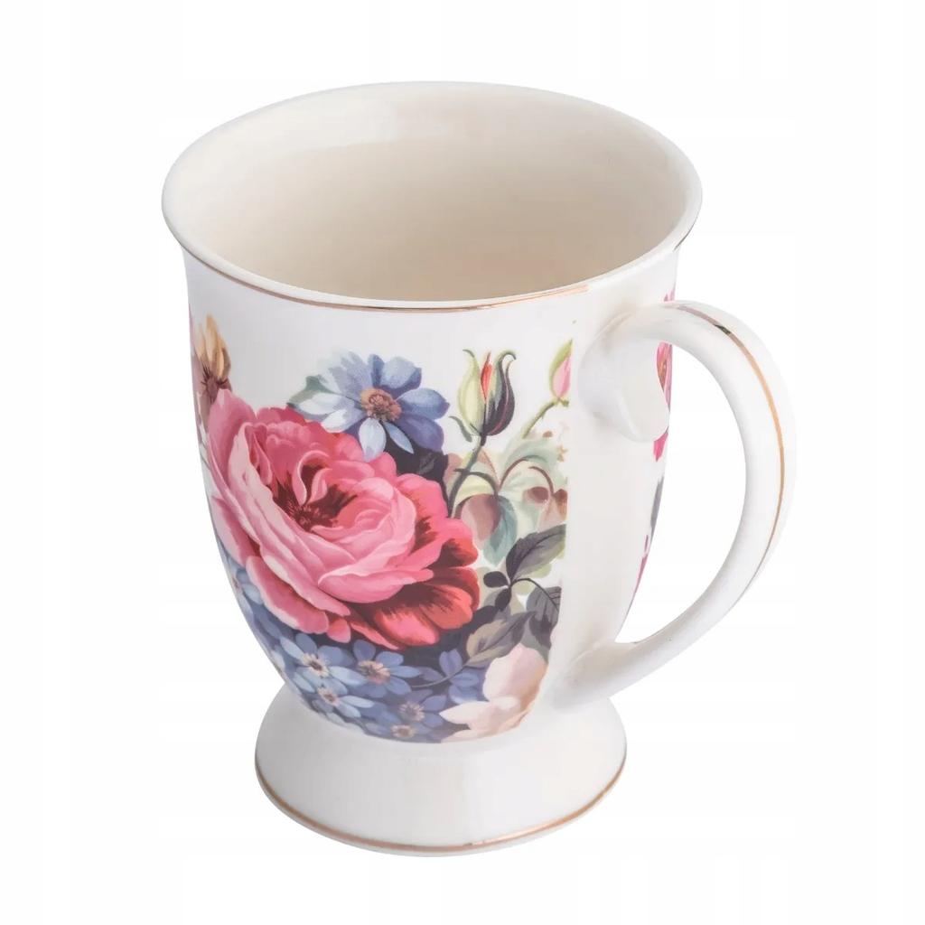 Kubek porcelanowy biały w róże na stopce elegancki 320ml 1szt Róża