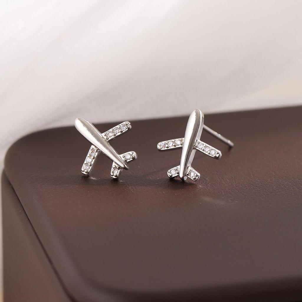 Trendy Diamond Zircon Airplane Stud Earrings for Women