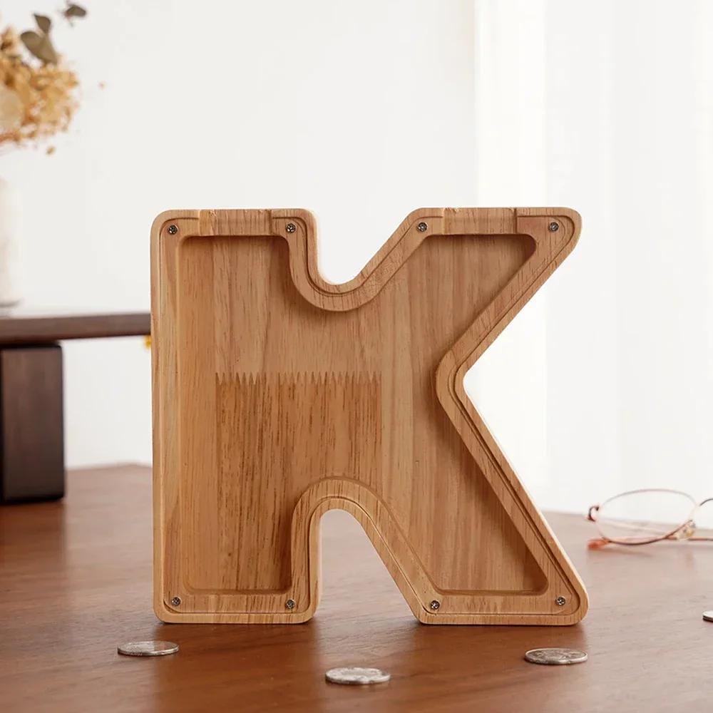 Wooden 26-letter English Letter Piggy Bank In Stock Children's Small Toy Storage Box Transparent Acrylic Piggy Bank Home Decor