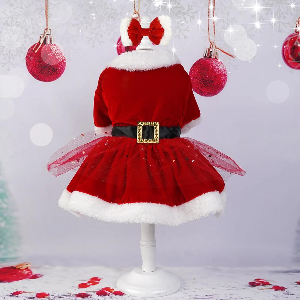 Vestito di Natale per Animali Domestici per Cani Piccoli Medi Gattino Gonna Cucciolo Vestito in Pile Vestiti di Natale Chihuahua Barboncino Bulldog Francese Abbigliamento