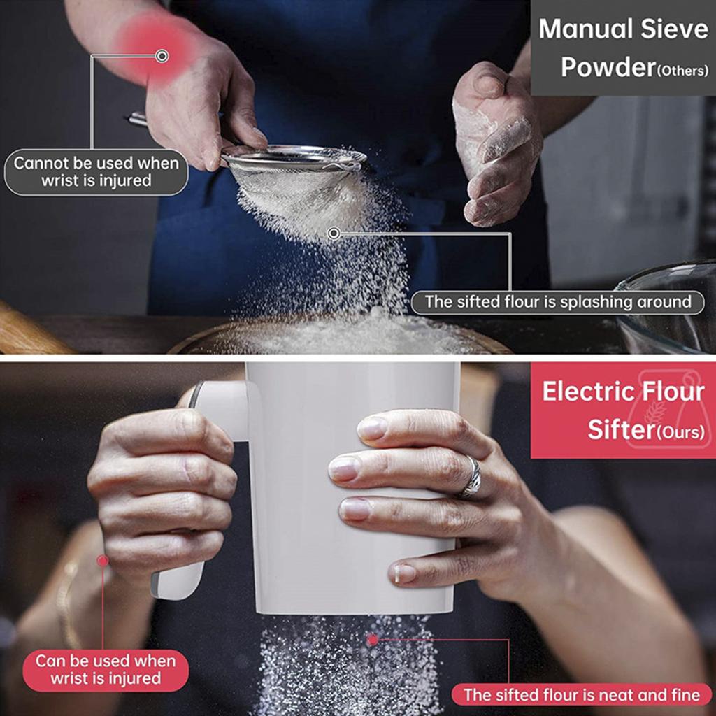 Handlicher Elektrischer Mehl Sieb Edelstahl Feines Netz Mehl Zucker Sieb Küche Backen Gebäck Brot Gadget Pulver Sieb