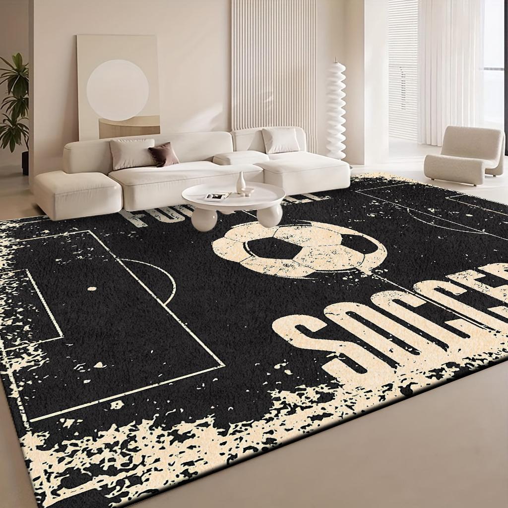 Soft Thickened Area Rectangular Rug, Vintage Soccer Patterned Carpet, Machine Washable, Non-Slip Dot Plastic Backing, Soft And Comfortable