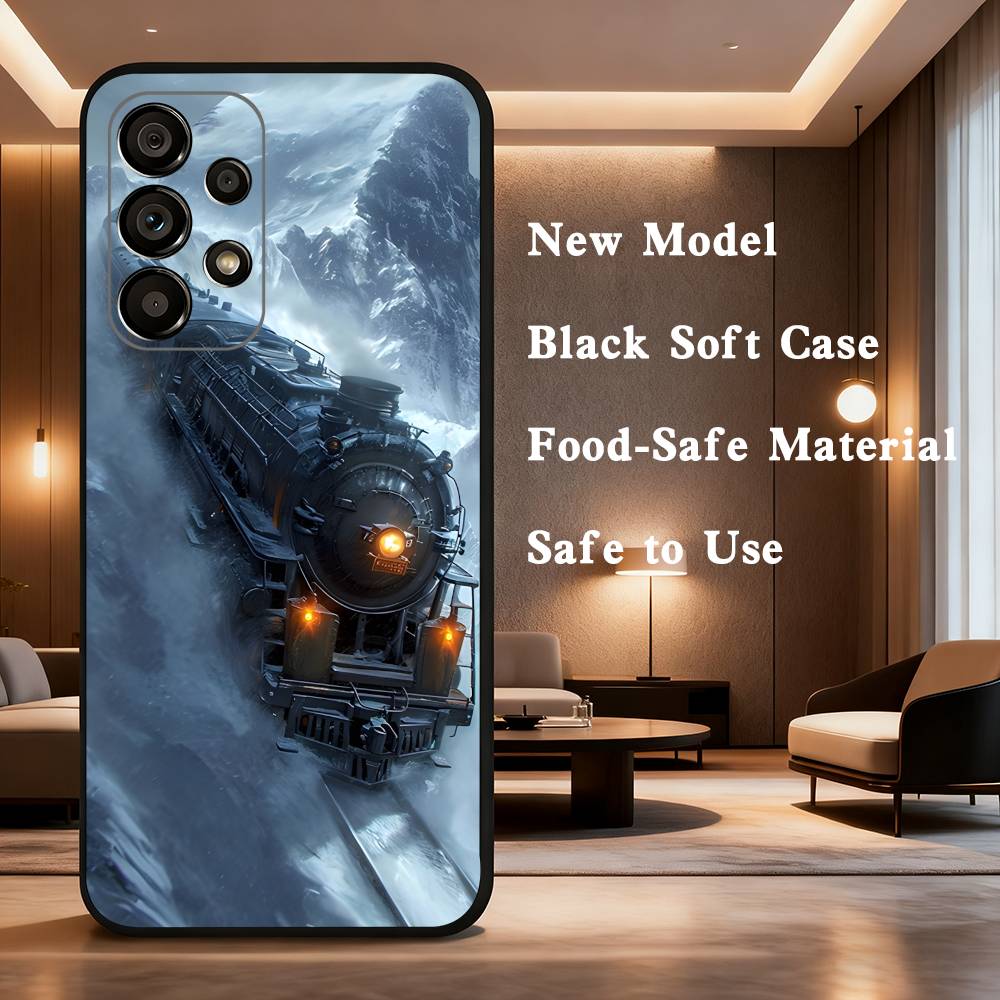 Classic Steam Train Railway For Samsung Galaxy A73,31,Note,22,71,53,32,72,41,8,9,52,J7,Soft Black Silicone Cover Case