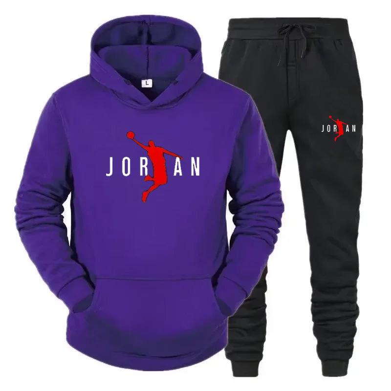 Men's Autumn Basketball Print Hoodie & Pants Set - Street Casual Warm Sportswear