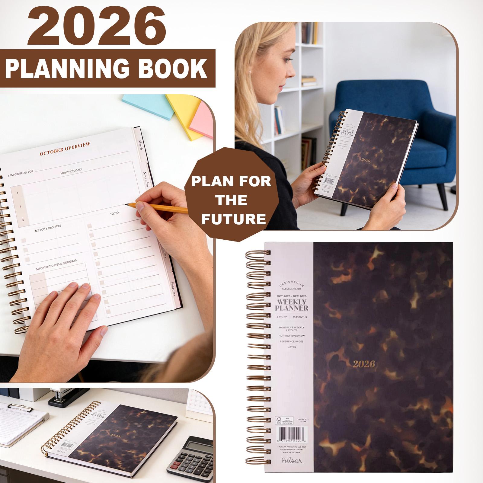 15,Month Large Spiral Tortoiseshell Pattern Planner ,Tortoiseshell Color, One Size
