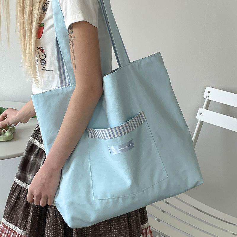 Casual Striped Letter Single-shoulder Bag, Niche Large-capacity Handbag, Shopping Bag