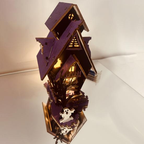 3D Wooden Puzzle Kit DIY Wooden Puzzle Haunted House Model Light-up Halloween