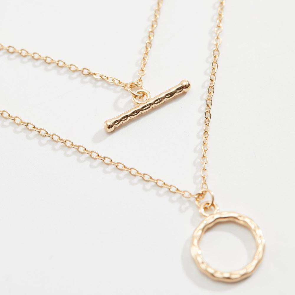 Double Layer Geometric Metal Necklace with OT Buckle - High-End Fashion Accessory