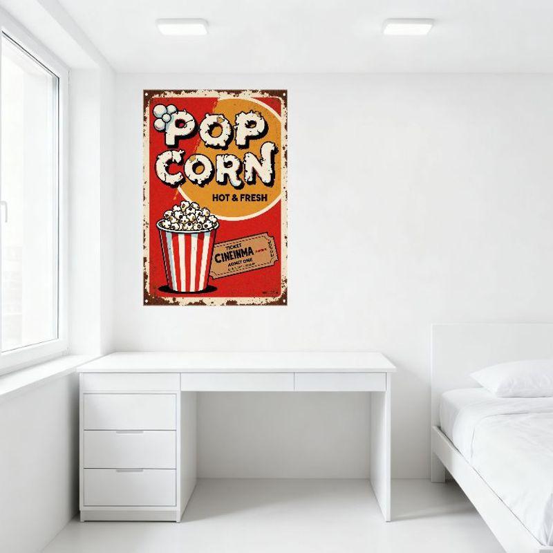 Vintage Popcorn Metal Tin Sign Retro Movie Theater Poster Red Background Yellow Circle 'POP' 'CORN' Hot Fresh Decor for Bar Café