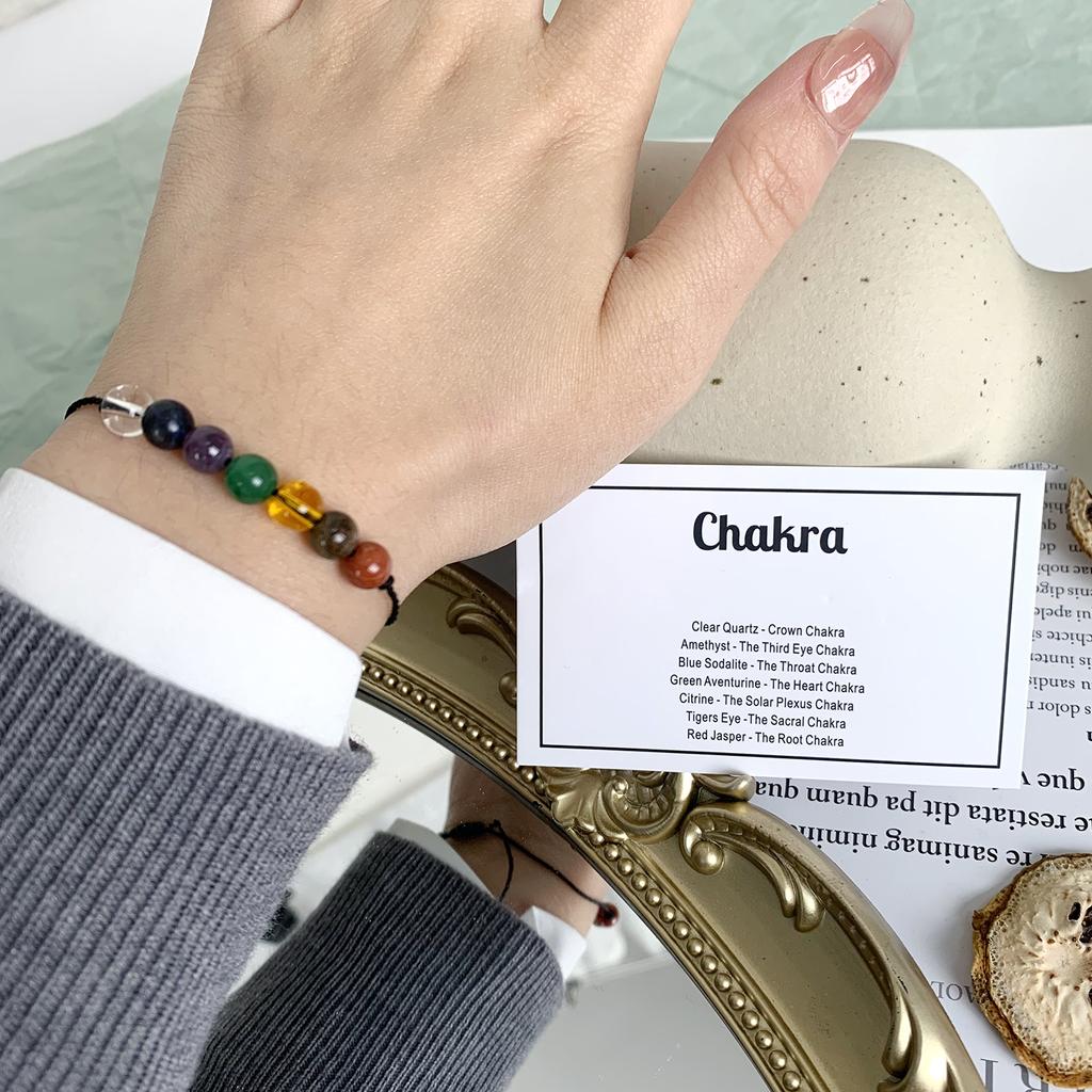 Handmade Natural Crystal Stone Beads Bracelet Black Braided Rope Chakra Jewelry for Women Men Luck Calm Love Gift