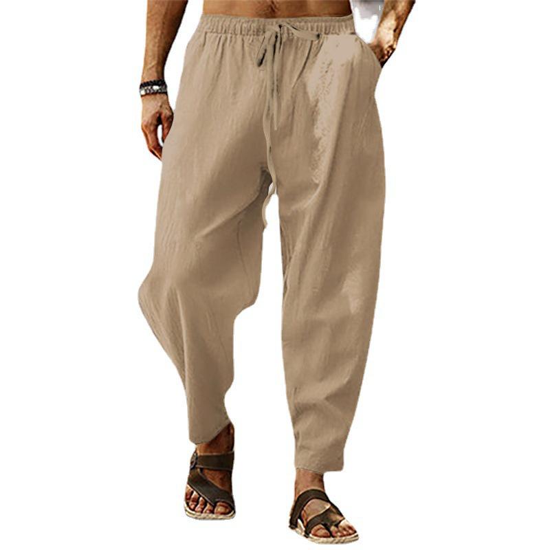 2023 Summer Men's Hip Hop Breathable Cotton Linen Loose Casual Pants