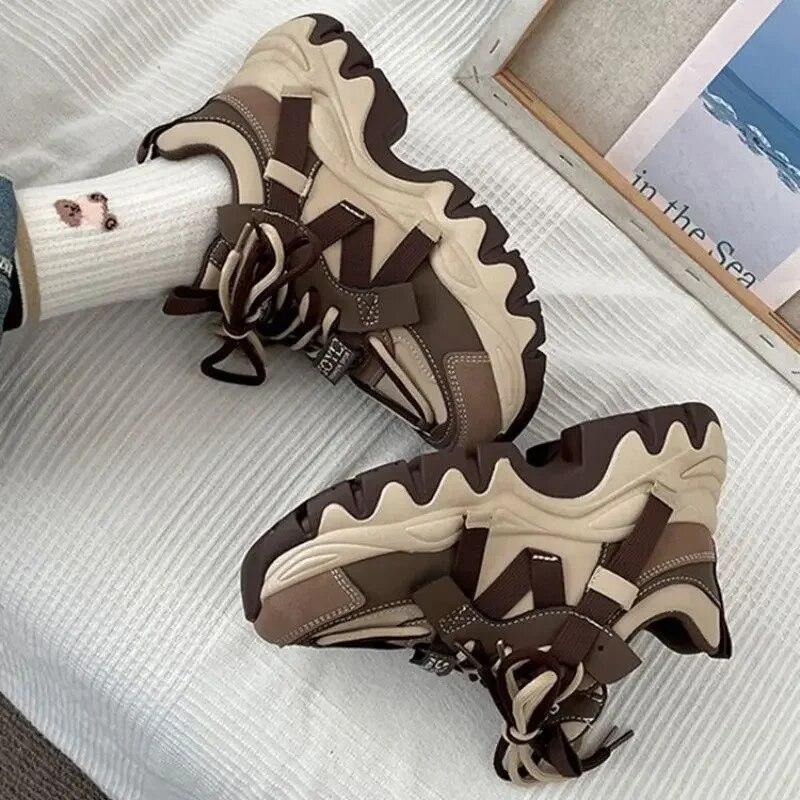 Chunky Sneakers for Women Lace-Up White Vulcanize Shoes Casual Fashion Dad Shoes Platform Comfortable Zapatillas Mujer
