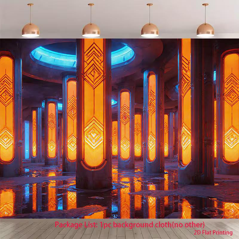 

2D Neon Futuristic Backdrop 2D Cyberpunk Glowing Columns Photo Background for Themed Shoot 47.2x31.5inch/120*80cm