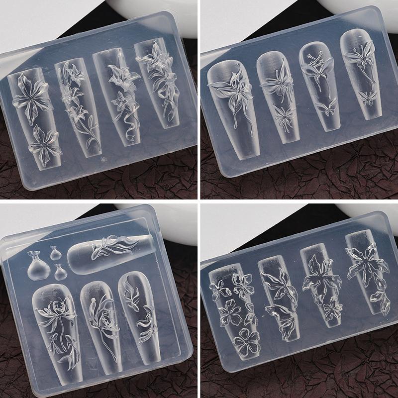 ZZ 3D Silicone Relief Mold Butterfly Flower Design Nails Diy Design Nail Art Decorations Silicone Nail Mold Nail Accessories