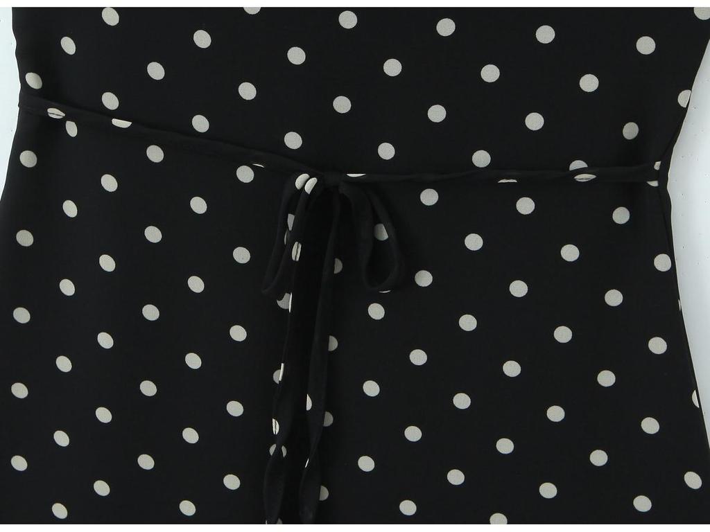 2026 Chic Polka Dot Ruffle Chiffon V-Neck Mini Dress