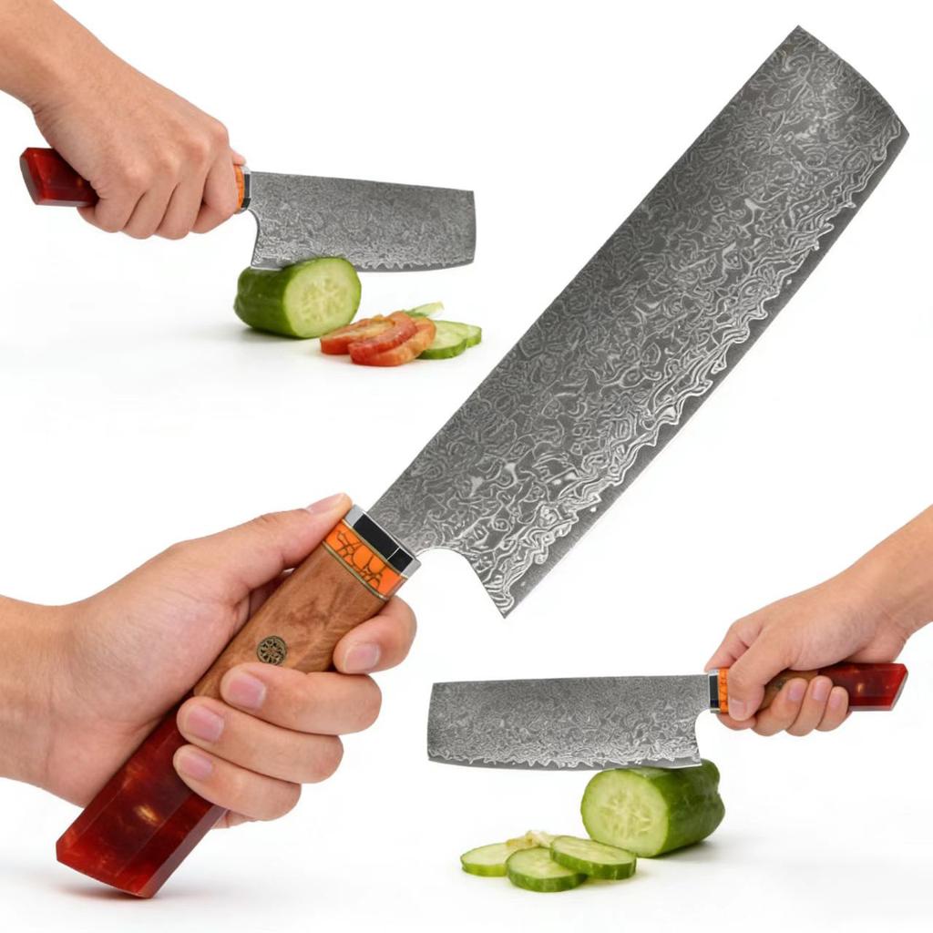 7 Inch Nakiri Knife 67-layers Damascus Steel Blade Resin & Wood Handle Chef Slicing Vegetables Cleaver Meat Kitchen Knives