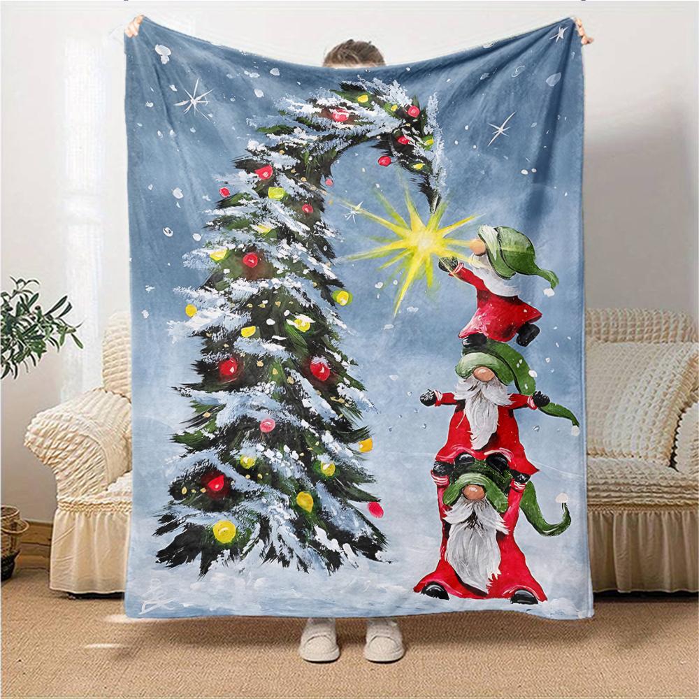 1Pc Christmas Gnome Snow Blanket Soft Throw Blanket For Home Bedroom Bed Sofa Travel Office Solid Christmas Blanket