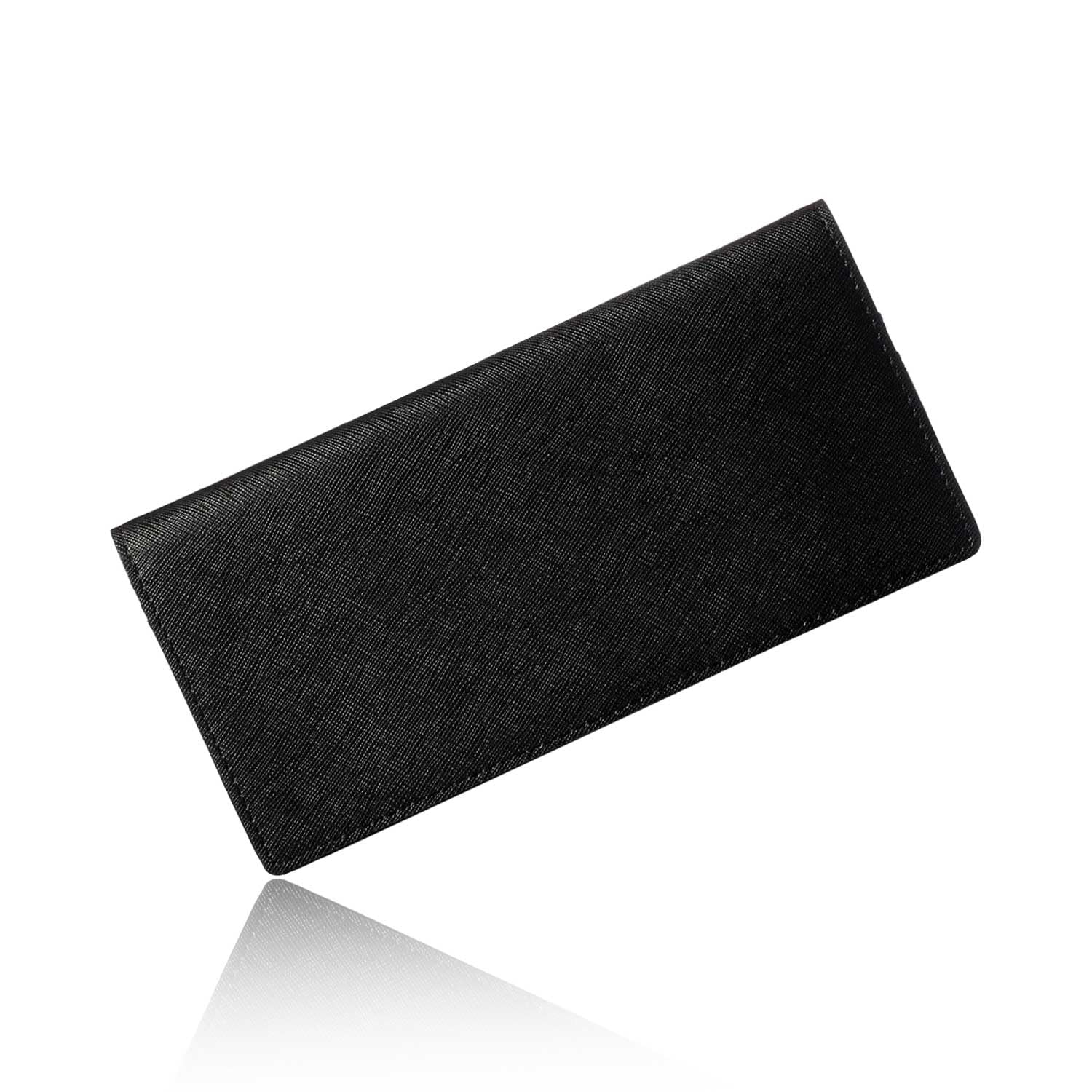 

samoural Saffiano Leather Long Wallet Thin Genuine Leather Holds 12 Cards Day Present Gift Boxed [VOICE] Men s Father s (Black)