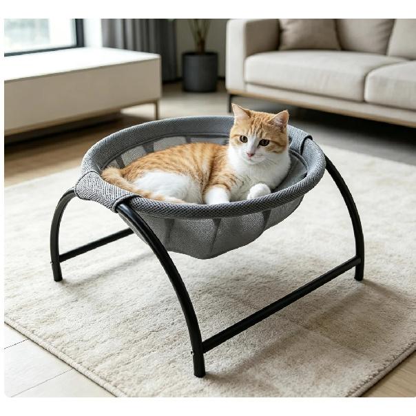 Circular Pet Elevated Bed, Cat Bed Net, Breathable Small Dog and Cat Hanging Basket Bed, Detachable and Washable Cat Bed
