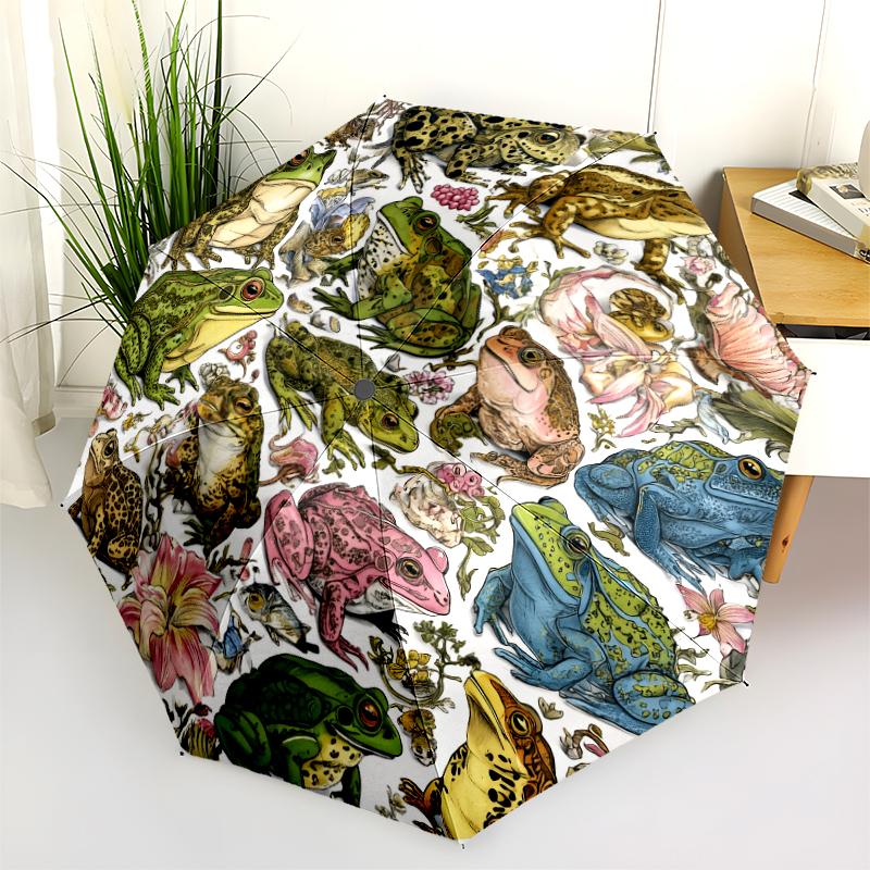 frog pattern, automatic folding umbrella, portable and foldable design, 8 ribs, a Christmas or birthday gift.