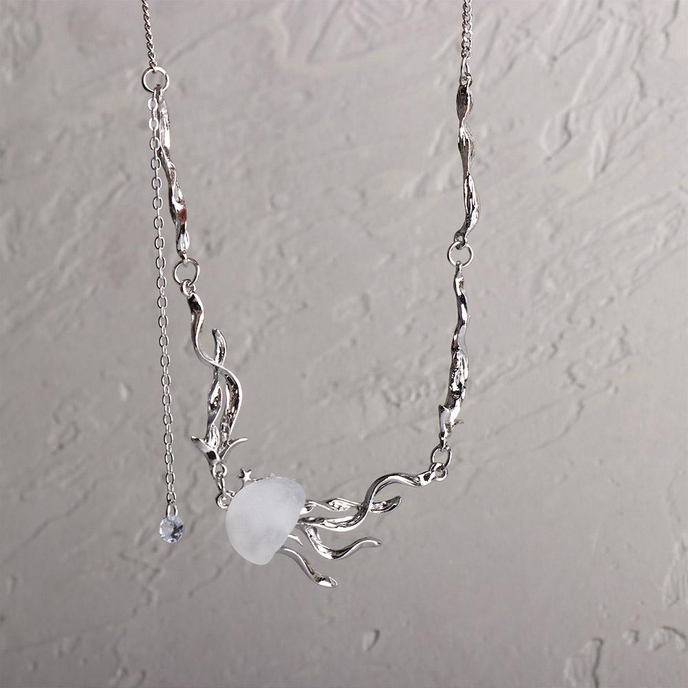 Zinc Zinc Alloy Korean Style Choker Transparent Pendant Jellyfish Stud Earrings Women Crystal Necklace